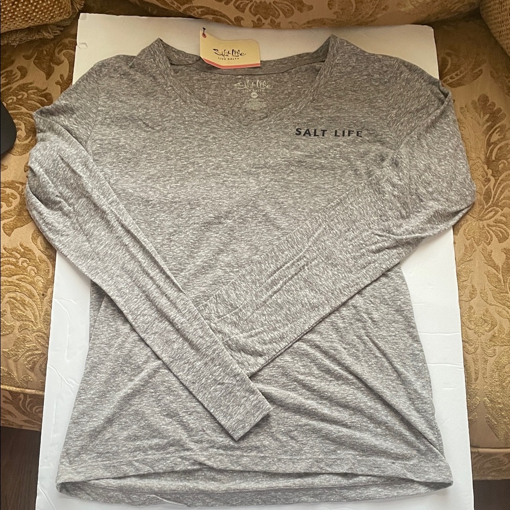 Salt Life Heather Gray V-Neck Long Sleeve Shirt